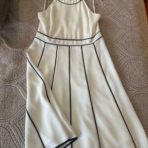 Ann Taylor Backless Dress in Cream with Black Trim